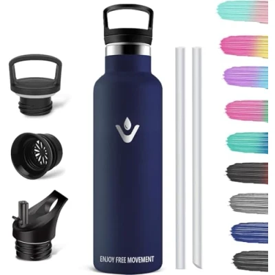 Abbildung von HoneyHolly Trinkflasche 1L, BPA Frei, Edelstahl, Thermosflasche, Auslaufsichere Isolierflasche Doppelwandig, Wasserflasche, Thermoskanne, mit Strohhalm, Kohlensäure Geeignet