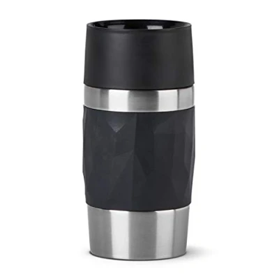 Abbildung von Emsa N21601 Travel Mug Compact Thermo /Isolierbecher aus Edelstahl 0,3 Liter 3h heiß 6h kalt BPA Frei 100% dicht auslaufsicher spülmaschinengeeignet 360 Trinköffnung Schwarz