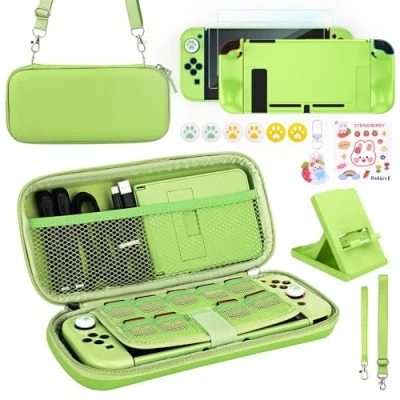 Abbildung von Younik Switch Zubehör Bundle, 17 in 1 Kit für Mädchen Enthalten Tasche, Verstellbarer Ständer, Schutzhülle Konsole &amp; J Con(Orange)