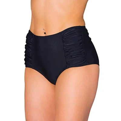 Abbildung von Aquarti Damen Bikinihose mit Hoher Taille und Raffung, Farbe: Schwarz, Größe: 38