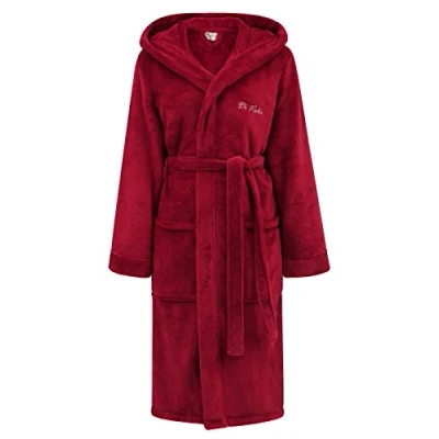 Abbildung von Di Vadini Unisex Herren Damen Bademantel Florenz mit Kapuze I Morgenmantel flauschig Nachtwäsche aus edler Mikrofaser Farbe: Bordeaux.red Gr. S