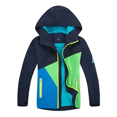 Abbildung von YoungSoul Kinder Regenjacke mit Farbblock Mädchen Jungen Übergangsjacke Outdoorjacke Win und Wasserdicht Windjacke Kapuze Marine, 130 (L)