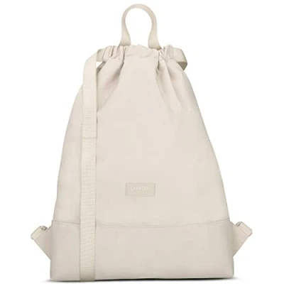 Abbildung von LARKSON Turnbeutel Damen &amp; Herren Beige No 7 Rucksack für Sport und Festival Beutel Klein mit Innentasche Außentasche Schnellzugriff