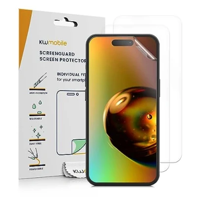 Abbildung von kwmobile 3X Displayschutzfolie kompatibel mit iPhone 15 Pro Max Folie klare Schutzfolien Set in transparent
