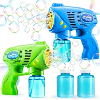 Abbildung von JOYIN 2 Bubble Guns mit Flaschen Nachfüll Lösung (284 ml Total) für Kinder, Blower Blaster Party Favors, Sommer Spielzeug, Outdoor Aktivität, Geburtstagsgeschenk