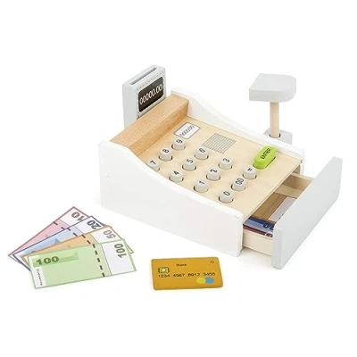 Abbildung von Small Foot Spielkasse aus Holz, inkl. Scanner, Kartenlesegerät, Spielgeld und Kreditkarten, Mehrfarbig, 11099 Spielzeug