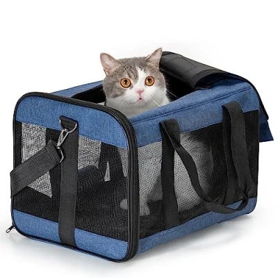 Abbildung von HITSLAM hundebox Faltbar Hundetransportbox Katzentransportbox Katzenbox Transportbox katzentasche für Hund, Katzen, Airline Zugelassen, Reisefreundliche Transporttasche (M)