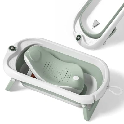 Abbildung von Faltbare Babybadewanne mit Badesitz/Badewanne XXL Thermometer zur Kontrolle der Wassertemperatur / 3 Stufen Badewanne Ab Geburt bis Jahre