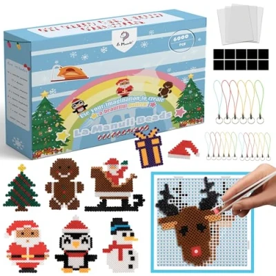 Abbildung von La Manuli 6000 Bügelperlen Weihnachten Perlen mit jeder Marke Beads kompatibel 17 Muster Steckplatte Zubehör 12 Farben 5mm VOLLSTÄNDIGER Satz