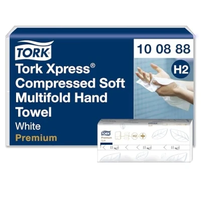 Abbildung von Tork Xpress komprimierte weiche Multifold Papierhandtücher Weiß H2, Premium, 2‑lagig, M‑Falz, groß, 12 נ170 Tücher, 100888