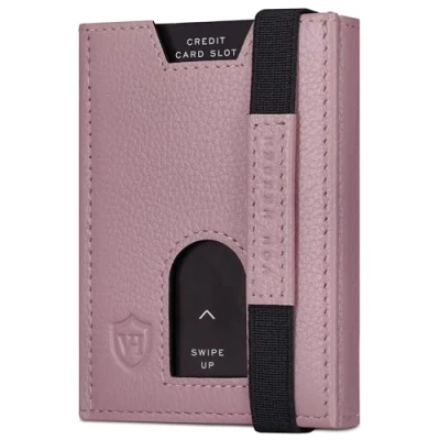 Abbildung von VON HEESEN Slim Wallet mit Münzfach &amp; RFID Schutz Leder Geldbeutel Mini Geldbörse für Herren und Damen Kartenetui Echtleder Karten Portemonnaie klein Kreditkartenetui Lavendel