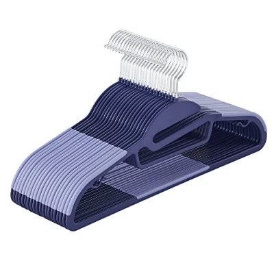 Abbildung von SONGMICS Kleiderbügel Kunststoff, 20er Set, Bügel mit U förmiger Öffnung, platzsparend, 0,5 cm dick, 41,5 breit, um 360 drehbarer Haken, dunkelblau hellblau CRP041C02