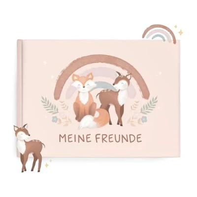 Abbildung von mintkind Freundebuch Grundschule Boho Fuchs, Hardcover, 80 Seiten, DIN A5 quer, 140g Naturpapier, Seiten zum Ausmalen, Ankreuzen, Einkreisen und Schreiben