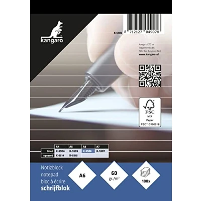 Abbildung von Kangaro Notizblock A6 liniert 60grs 100 Blatt, K 5506, Weiss, 10.5x14.8x0.9