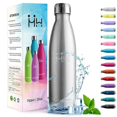 Abbildung von HoneyHolly Trinkflasche Edelstahl 750ml Thermosflasche, BPA Frei, Sport Auslaufsicher Wasserflasche,Trinkflasche Kohlensäure Geeignet, Thermoskanne für Fitness, Gym, Fahrrad
