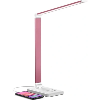 Abbildung von Chesbung Rosa Schreibtischlampe LED Dimmbare Tischleuchte, 5 Farb und 10 Helligkeitsstufen, Augenschutz Tischlampe für Kinder, Touch Bedienung, Faltbar, Nachttischlampe mit 2500mAH Eingebaute Batterie