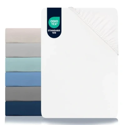 Abbildung von Dreamzie Spannbettlaken 90 x 190/200 cm 100% Polyester Microfaser Alabasterweiß Oeko TEX Zertifiziert Ohne Chemische Substanzen 2 Jahre Garantie Weiche Pfirsichhaut