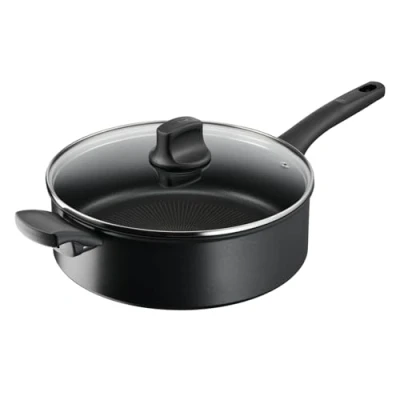 Abbildung von Tefal Hard Titanium On Schmorpfanne 28 cm mit Deckel, Bratpfanne Induktion, Aluminium, Antihaftversiegelung, Thermo Signal bei idealer Brattemperatur, für alle Herdarten geeignet, Schwarz, G28837