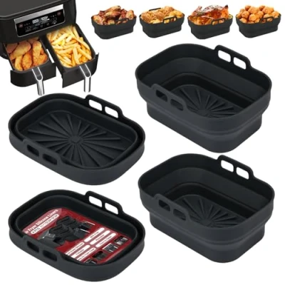 Abbildung von Alyvisun 4 Stück Airfryer Silikon Basket Wiederverwendbar Backform Air Fryer Silikonformen Rechteckig Einsatz Heissluftfritteuse Zubehör Mold, Silicone, Schwarz