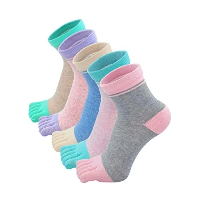 Abbildung von Zehensocken Damen Fünf Finger Socken aus Baumwolle, Sneaker mit Zehen für Sport Laufende Freizeit, atmungsaktive und bunte Socken, 4/5 Paare, Klassische Muster 4 EU 36 41