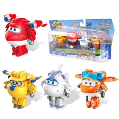 Abbildung von Super Wings 2“ Verwandlungsspielzeug 4er Pack, Supercharged Jett, Donnie, Astra, Sunny, Flugzeug Spielzeug Fahrzeug Mini Figuren, Transformer für 3 4 5 6 7 8 jährige Jungen und Mädchen