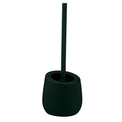 Abbildung von WENKO WC Garnitur Mod. Badi, Badaccessoire aus hochwertiger Keramik mit Matter Oberfläche, inkl. Bürste Ø 7,5 cm Silikon Bürstenkopf in Schwarz Antihaft Wirkung, 13,5 x 38 cm, Dunkelgrün