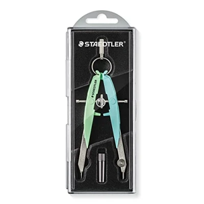 Abbildung von STAEDTLER Mars Comfort Zirkel, hohe Qualität mit Spindelführung Mitteltriebspindel, exakt und präzise, pastell grün blau, stabiles Etui Klappdeckel, 556 00 PA1
