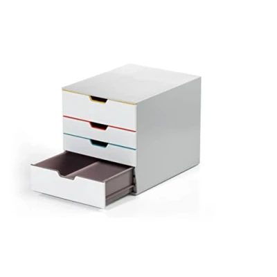 Abbildung von Durable Schubladenbox A4 (Varicolor Mix) 4 Fächer, mit Etiketten zur Beschriftung, mehrfarbig, 762427