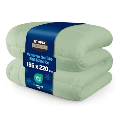 Abbildung von Utopia Bedding Bettdecke 155 x 220 cm, Zudecke 370 GSM Füllung, Plüsch Bettdecke, Ganzjahresdecke, Gesteppte Steppdecke, Alternativ Super Weiche Kuschelige (Salbei Grün)