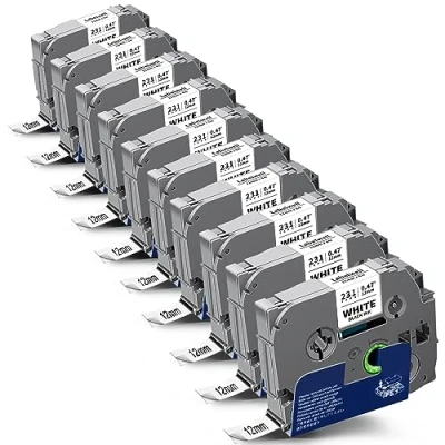 Abbildung von 10x kompatibel TZe 231 Schriftband Ersatz für Brother TZe231 TZ231 TZ Tape 12mm 0.47 Laminated Schwarz auf Weiß P touch H107B H100LB H105 PTD210 H110 1000 1280 D400 1010 900 E100 D600VP