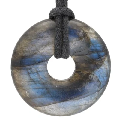 Abbildung von Lebensquelle Plus Labradorit Donut Ø 30 mm + Baumwollband Edelstein Anhänger Echte Heilsteinkette inkl. Band