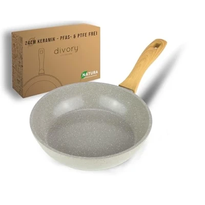 Abbildung von DIVORY Keramikpfanne 24cm Pfanne mit Keramikbeschichtung Induktion, PFAS &amp; PTFE frei, mittlere Bratpfanne Keramik, Pfannen, Eierpfanne beschichtet frying ceramic pan (Natura, 24 cm)