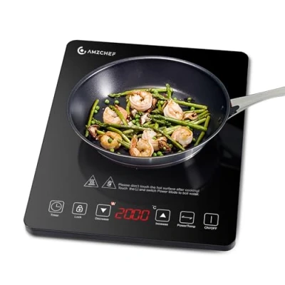 Abbildung von AMZCHEF Induktionskochplatte,2000W Einzelinduktionskochfeld mit schlankem Design, 10 Leistungsstufen,10 Temperatureinstellungen, Sicherheitsverriegelung,3 Stunden Timer, Schwarz