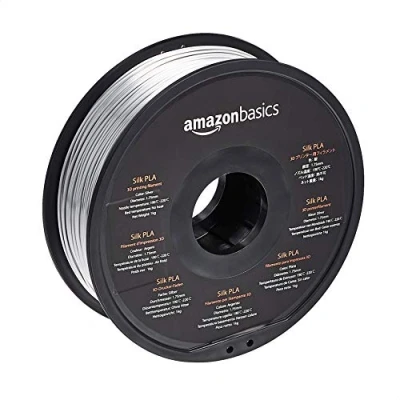 Abbildung von Amazon Basics 3D Drucker Filament aus SILK PLA Kunststoff, 1.75 mm, 1 kg Spule, silberfarben