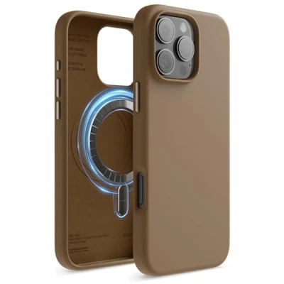 Abbildung von elago Magnetisch Silikon Hülle Kompatibel mit iPhone 16 Pro Max 6,9 Zoll, Allen MagSafe Zubehör Eingebaute Magnete, Soft Grip Silikon, Stoßfest (Braun)