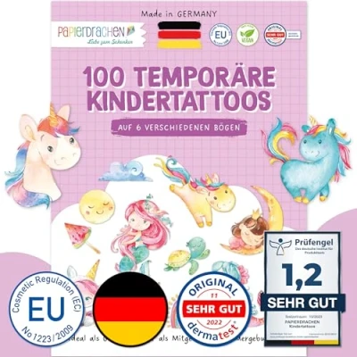 Abbildung von Papierdrachen 100 hautfreundliche Kindertattoos Tattoos mit Meerjungfrau als Geburtstagsmitgebsel &amp; Geschenkidee für Kinder dermatologisch getestet