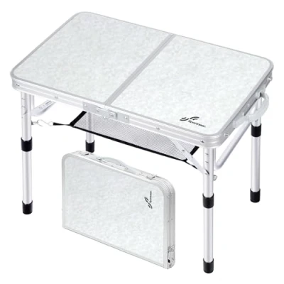 Abbildung von Sportneer Klappbarer Campingtisch, höhenverstellbar, Kleiner Klapptisch, tragbare Campingtische (59,9 cm L x 39,9 B (2 Höhen)) mit Netzschicht für Outdoor