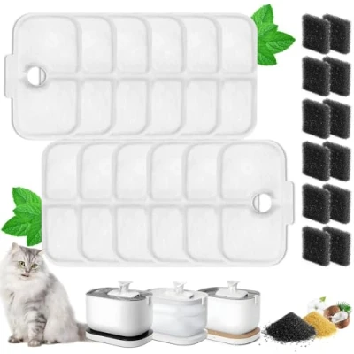 Abbildung von Katzenbrunnen Filter 12er Pack für Dockstream Trinkbrunnen Katze PLWF005, PLWF115, PLWF105, Ersatzfilter Katzentrinkbrunnen 12 Schaumstoffschwämme + Filterkartuschen