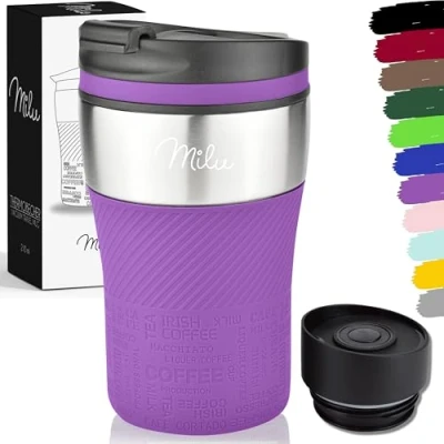 Abbildung von Milu Thermobecher Isolierbecher Kaffeebecher to go 210ml 100% Auslaufsicher Trinkbecher aus Edelstahl Autobecher doppelwand Isolierung Thermo Becher Travel Mug (Violett)