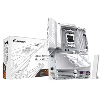 Abbildung von GIGABYTE B850 AORUS Elite WIFI7 Ice Motherboard AMD Ryzen 9000 Serie CPUs, 14+2+1 Phasen digitales VRM, bis zu 8200MHz DDR5 (OC), 1xPCIe 5.0 + 2xPCIe 4.0 M.2, 2,5 LAN, WiFi 7, USB 3.2 Gen 2x2