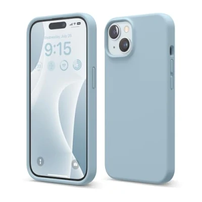 Abbildung von elago Flüssig Silikon Case Kompatibel mit iPhone 15 Hülle, Premium Handyhülle, Ganzkörper Schutzhülle [4 Lagige Stoßfeste Struktur], Kratzfestes Weiches Mikrofaserfutter (Himmelblau)