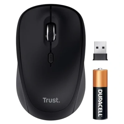 Abbildung von Trust Yuki Leise Funkmaus Bluetooth + 2.4GHz, Kompakte Mehrgeräte Kabellose Maus mit Batterie für Rechts und Linkshänder, 75% Recyclingkunststoff, Laptop PC iOS Android Mac