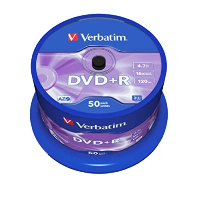 Abbildung von Verbatim DVD+R 16x Matt Silver 4.7GB 50er Pack Spindel DVD Rohlinge 16 fache Brenngeschwindigkeit &amp; Hardcoat Scratch Guard leer VB DPR47S3A 50 Stück