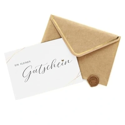 Abbildung von CraftWerk Gutscheinkarte mit goldener Veredelung und Siegel Gutschein zum selber ausfüllen für Geburtstag, Weihnachten, Hochzeit oder Muttertag