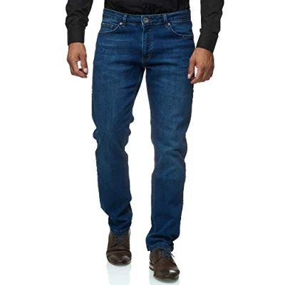 Abbildung von JEEL Herren Jeans Regular Fit Straight Cut Stretch Hose Basic Washed 03 blau 34W / 34L
