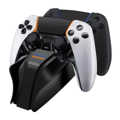 Abbildung von snakebyte PS5 TWIN CHARGE 5 PlayStation Ladestation für DualSense Controller, 2 Std Fast Charging Schnellladung Wireless Type C Kabel, LED Ladestatusanzeige, Design schwarz