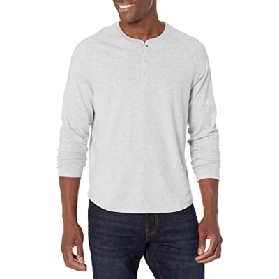 Abbildung von Amazon Essentials Herren Henley Shirt mit Langen Ärmeln und normaler Passform (erhältlich in Big &amp; Tall), Hellgrau Meliert, XL