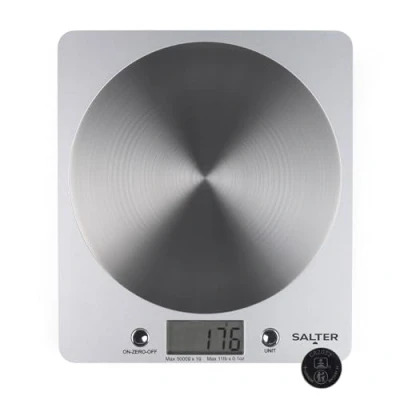 Abbildung von Salter 1036 SVSSDR Digitale Küchenwaage elektrische Lebensmittelwaage mit Edelstahl Plattform, einer Kapazität 5kg, Backwaage Add &amp; Weigh Tara Funktion, Leicht zu lesen LCD Display, Silber