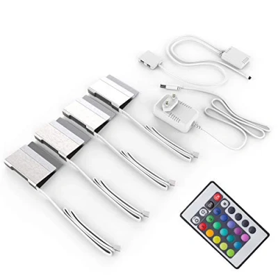 Abbildung von B.K.Licht LED Glasboden Strip mit Fernbedienung, buntes RGB Licht, dimmbar, Streifen, Leiste, Zimmer deko, Band, Lichtleiste, Schrankbeleuchtung, Beleuchtung, 4x2,5x10 cm, Chrom