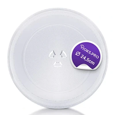 Abbildung von Vioks.pro Mikrowelle Drehteller Ersatz für Candy 49008516 Ø 245mm Teller Glas Universal Zubehör (245 mm mit 3 Noppen)